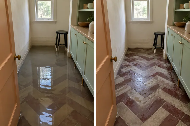 Water Extraction Near Harry Myers Park — standing water and damp floor after bulk removal