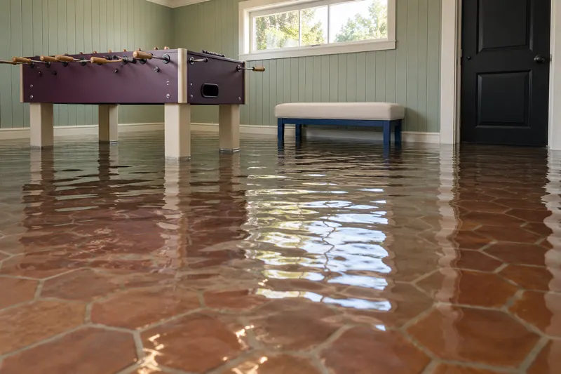 Water Extraction Near Harry Myers Park — flooded interior with submerged furniture feet