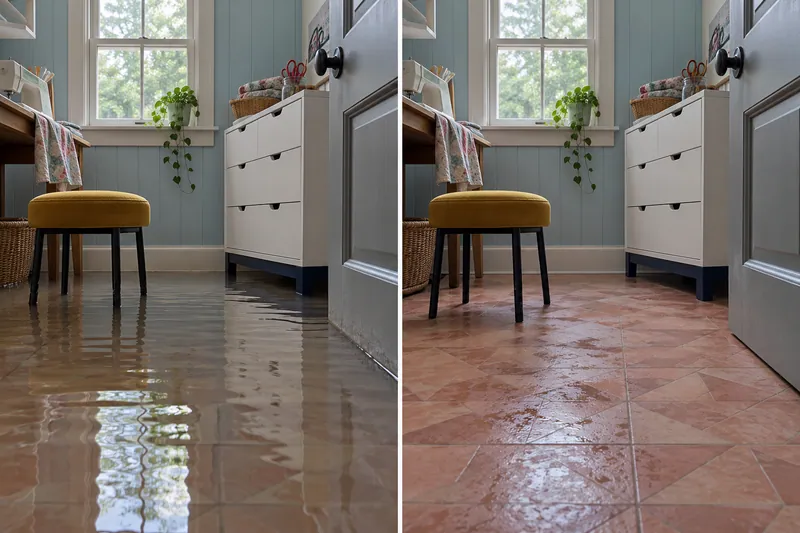 Water Extraction Near Northshore Park — standing water and damp floor after bulk removal