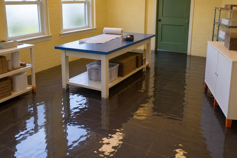 Water Extraction Near Northshore Park — flooded interior with submerged furniture feet