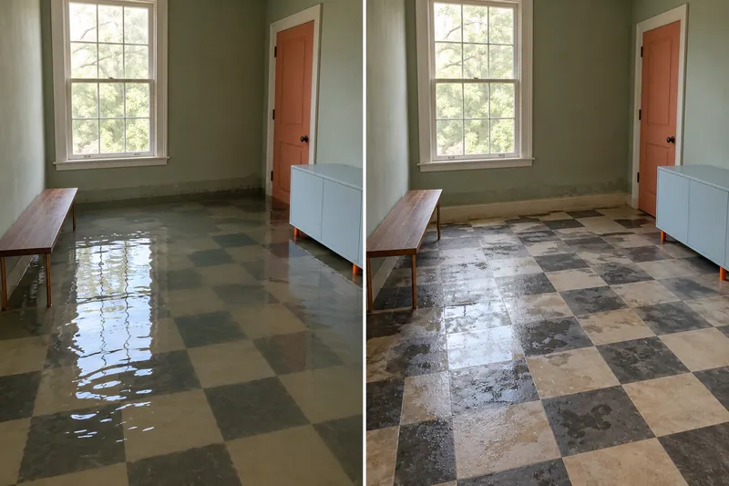 Water Extraction Near Gloria Williams Park — standing water and damp floor after bulk removal