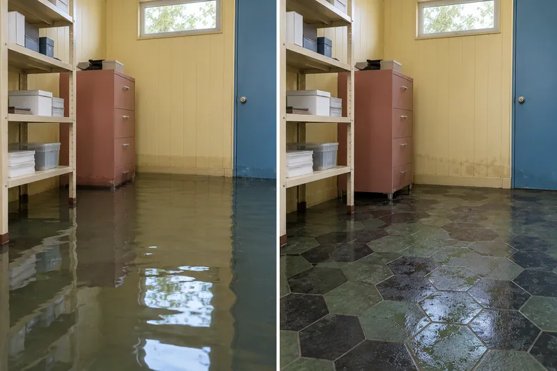 Water Extraction Near Yellow Jacket Park — standing water and damp floor after bulk removal