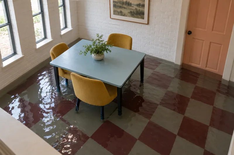 Water Extraction Near Yellow Jacket Park — flooded interior with submerged furniture feet