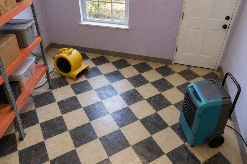 Water Extraction in Rockwall — drying equipment beside a damp floor