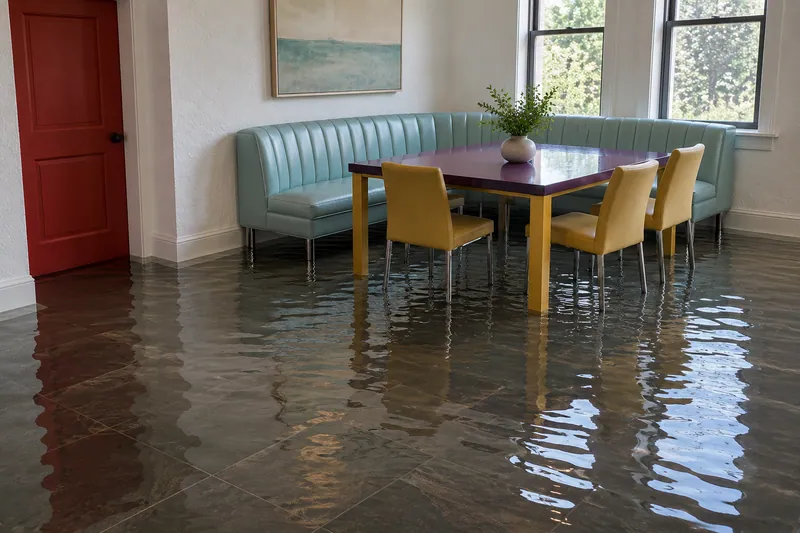 Water Extraction in Rockwall — pooled water in a residential breakfast room